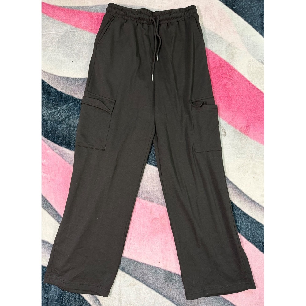 LessonZoo Kids Black Cargo Sweatpants Wide Leg Drawstring Pants Size 13-14Y NEW